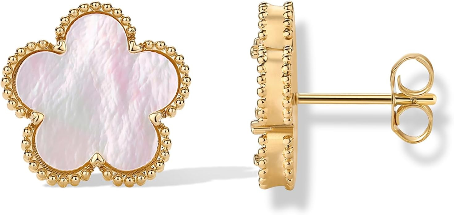 PAVOI 14K Gold Plated Clover Earrings for Women - Clover Stud Earrings Mother of Pearl & Onyx Gem... | Amazon (US)