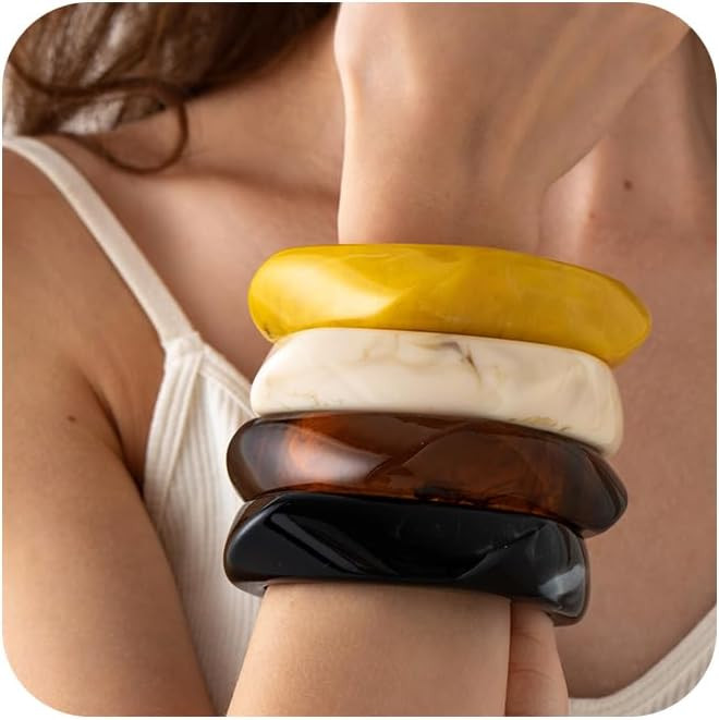 4Pcs/3Pcs Chunky Bangles Bracelets for Women, Colorful Square Acrylic Resin Bangle Bracelets Wide... | Amazon (US)