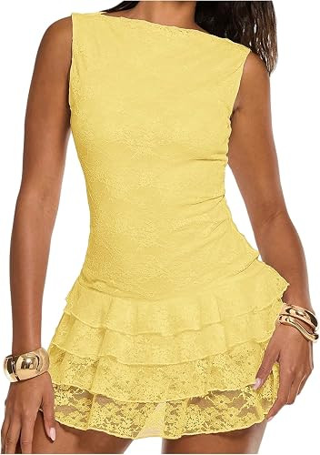 Floerns Women's Western Tank Dress Sleeveless Lace Layered Hem Cowboy Music Festival Mini Dresses... | Amazon (US)