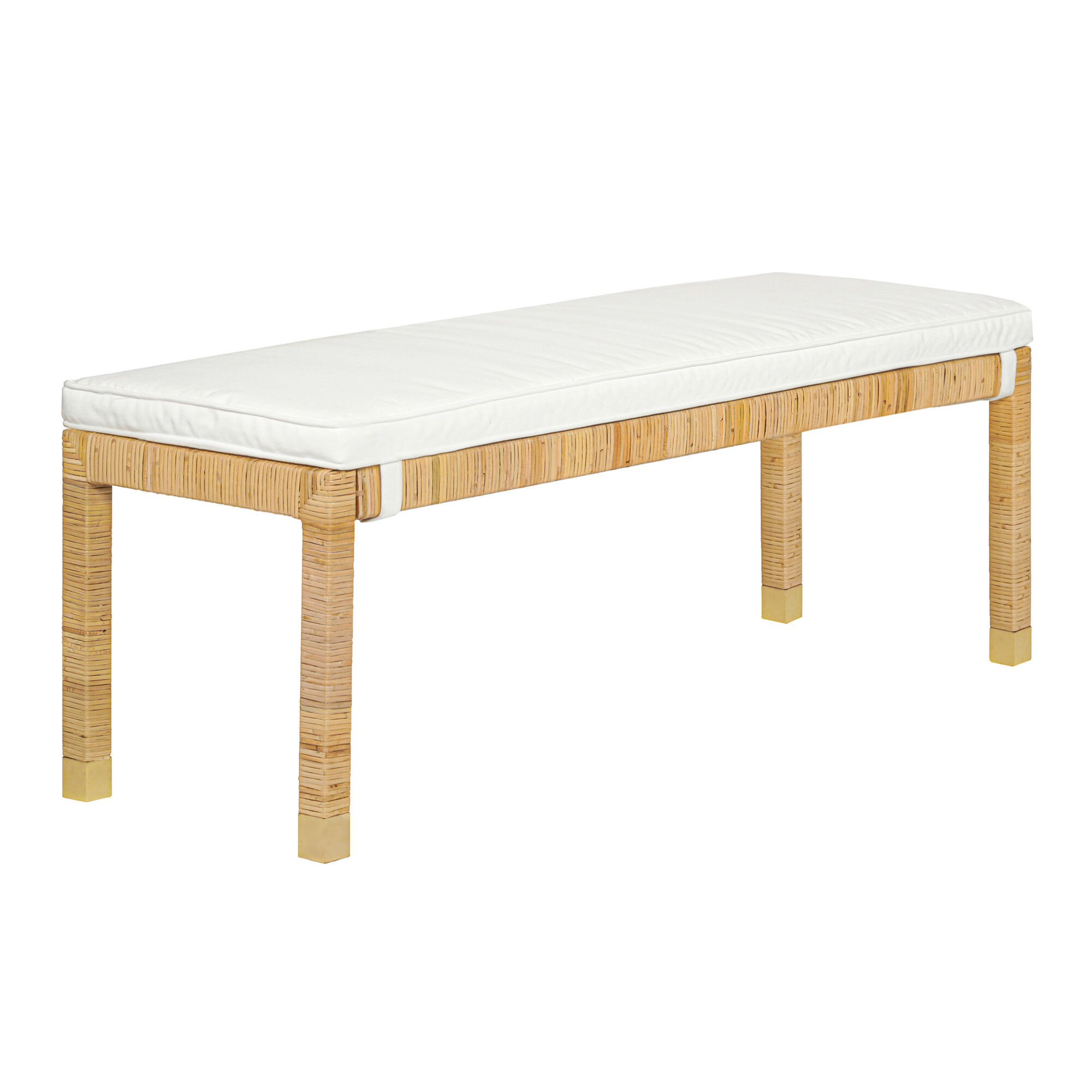 Emilion Woven Rattan and Mahogany Wood Bench with Cushion | World Market