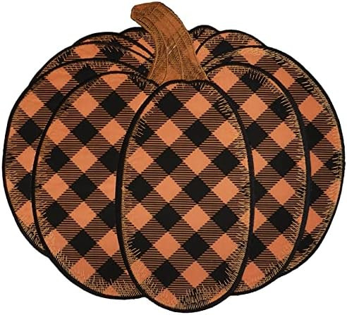 Grelucgo Set of 4 Embroidered Orange and Black Buffalo Checkered Pumpkins Table Place-mats for Au... | Amazon (US)