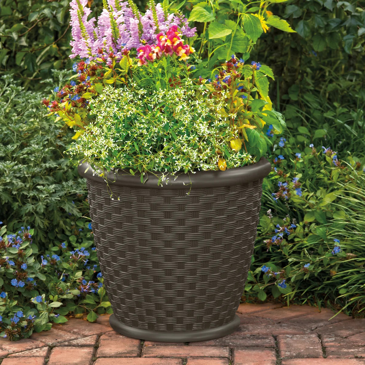 Indoor/Outdoor Lightweight Resin Wicker Design Flower Planters with Drillable Drain Hole (Set of ... | Wayfair North America