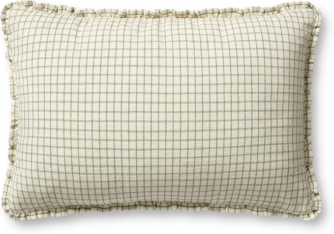 Loloi Dinah Pillow, 16'' x 26'' Cover w/Down, Ivory/Moss | Amazon (US)