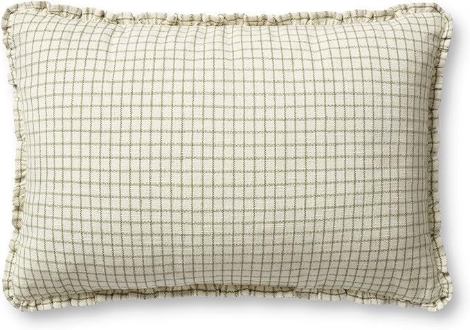 Loloi Dinah Pillow, 16'' x 26'' Cover w/Down, Ivory/Moss | Amazon (US)