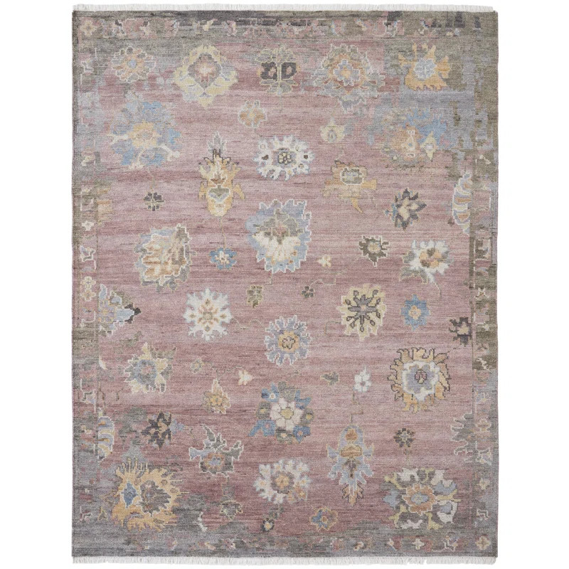Fozie Hand Knotted Oriental Area Rug in Pink | Perigold