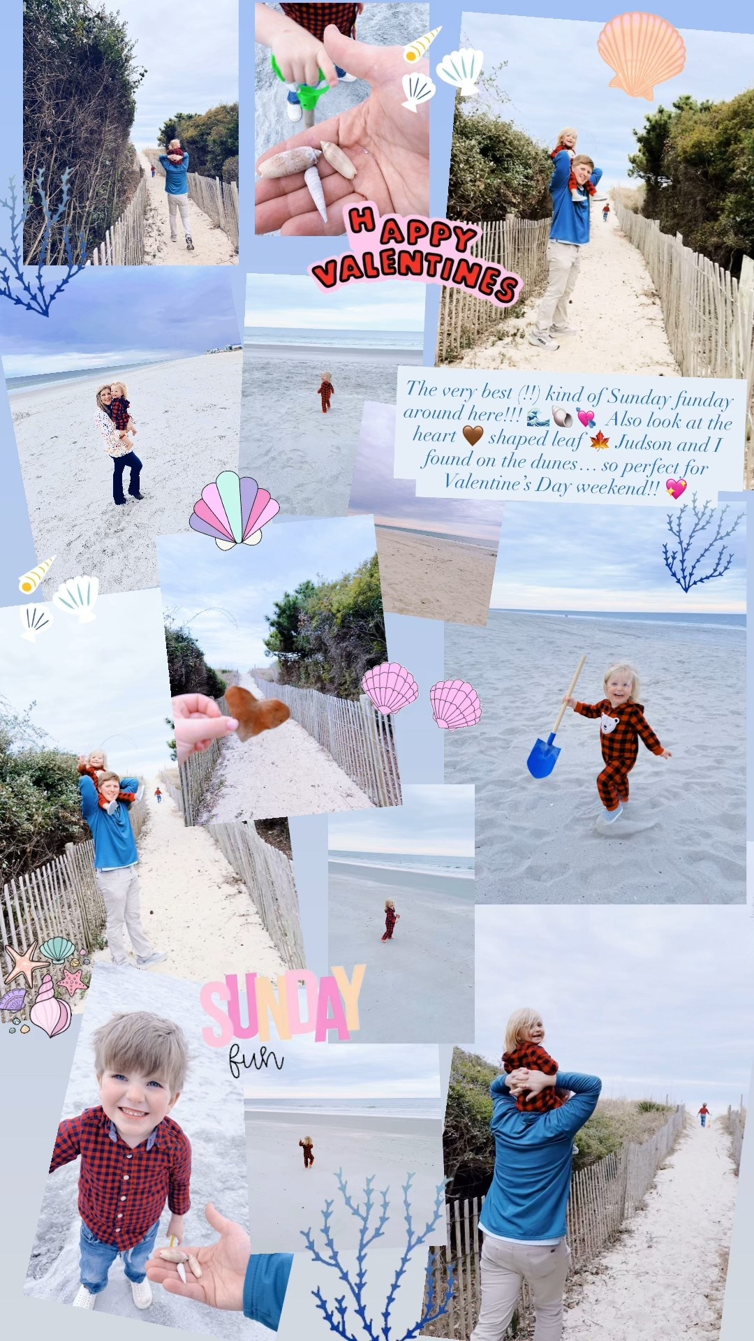 The very best (!!) kind of Sunday funday around here!!! 🌊🐚💘  Also look at the heart 🤎 shaped leaf 🍁 Judson and I found on the dunes… so perfect for Valentine’s Day weekend!! 💖