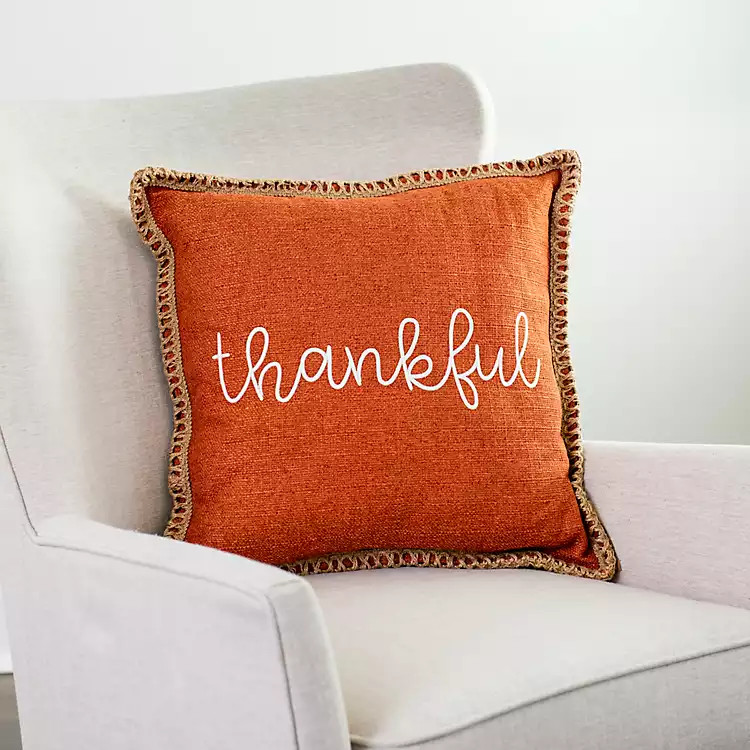Thankful Jute Border Pillow | Kirkland's Home