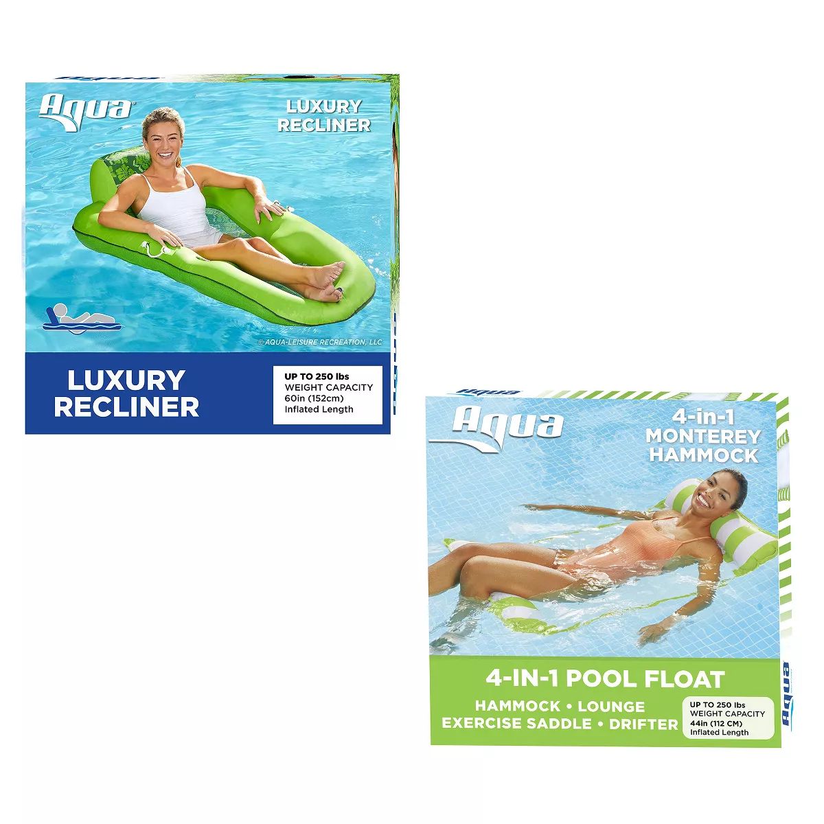 Aqua Leisure Water Inflatable 4-in-1 Pool Hammock Floating Lounger, Lime Green & Luxury Water Rec... | Target