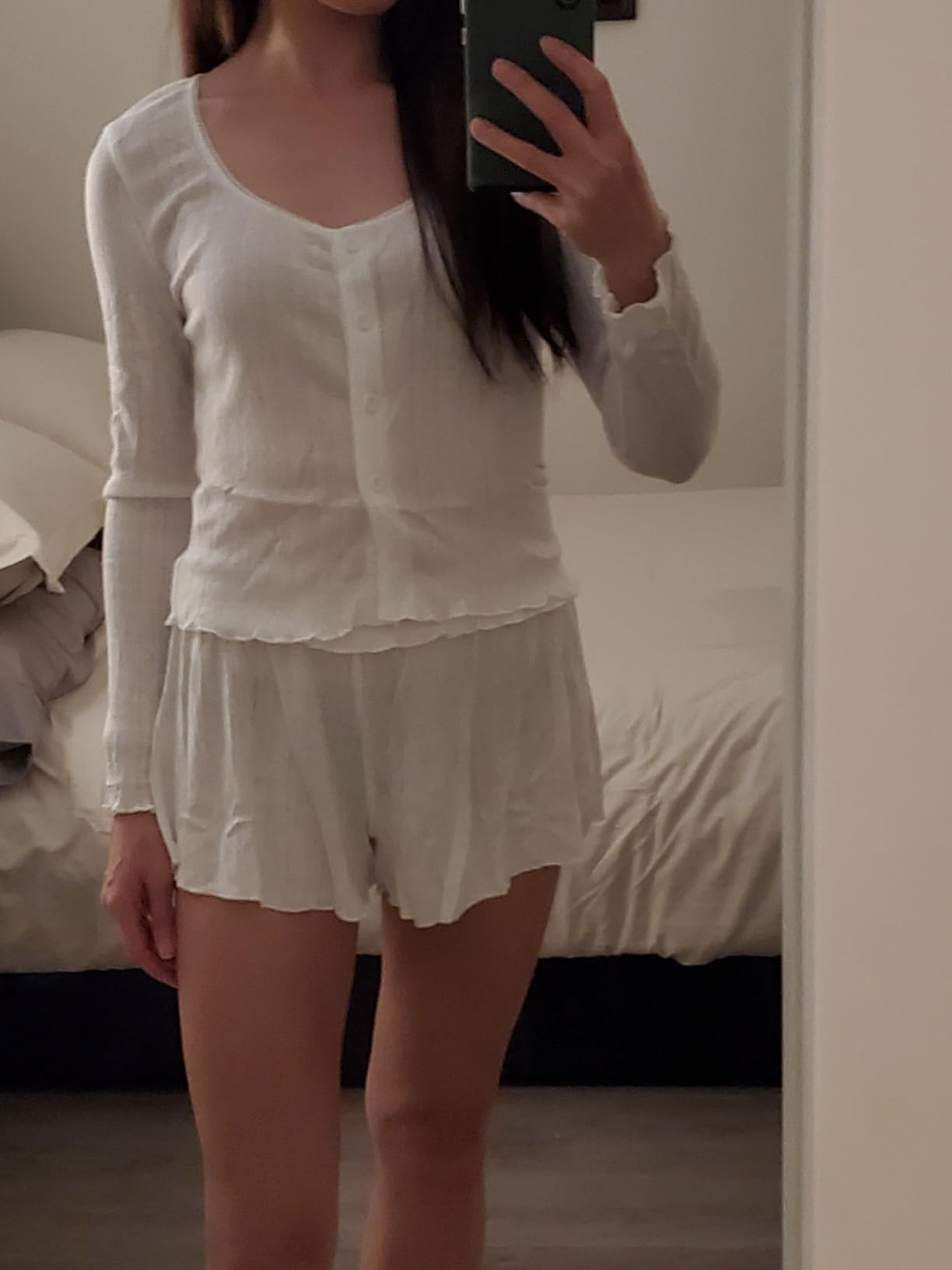 Luckinbaby Women Cute Pajamas Set Long Sleeve Button Down Top Ruffle Shorts 2 Piece Lounge Sets Y... | Amazon (US)