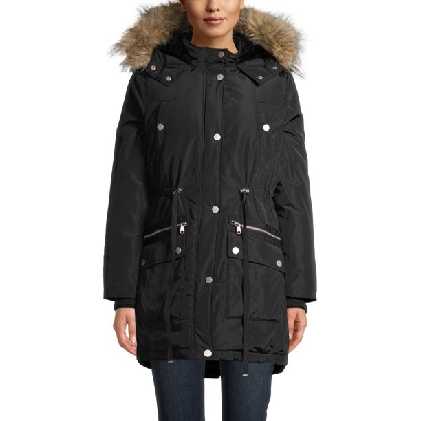 Time and Tru Women's Heavyweight Anorak with Faux Fur Trimmed Hood | Walmart (US)