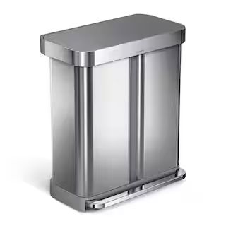simplehuman 58 l Brushed Stainless Steel Dual Compartment Rectangular Recycling Step-On Trash Can... | The Home Depot