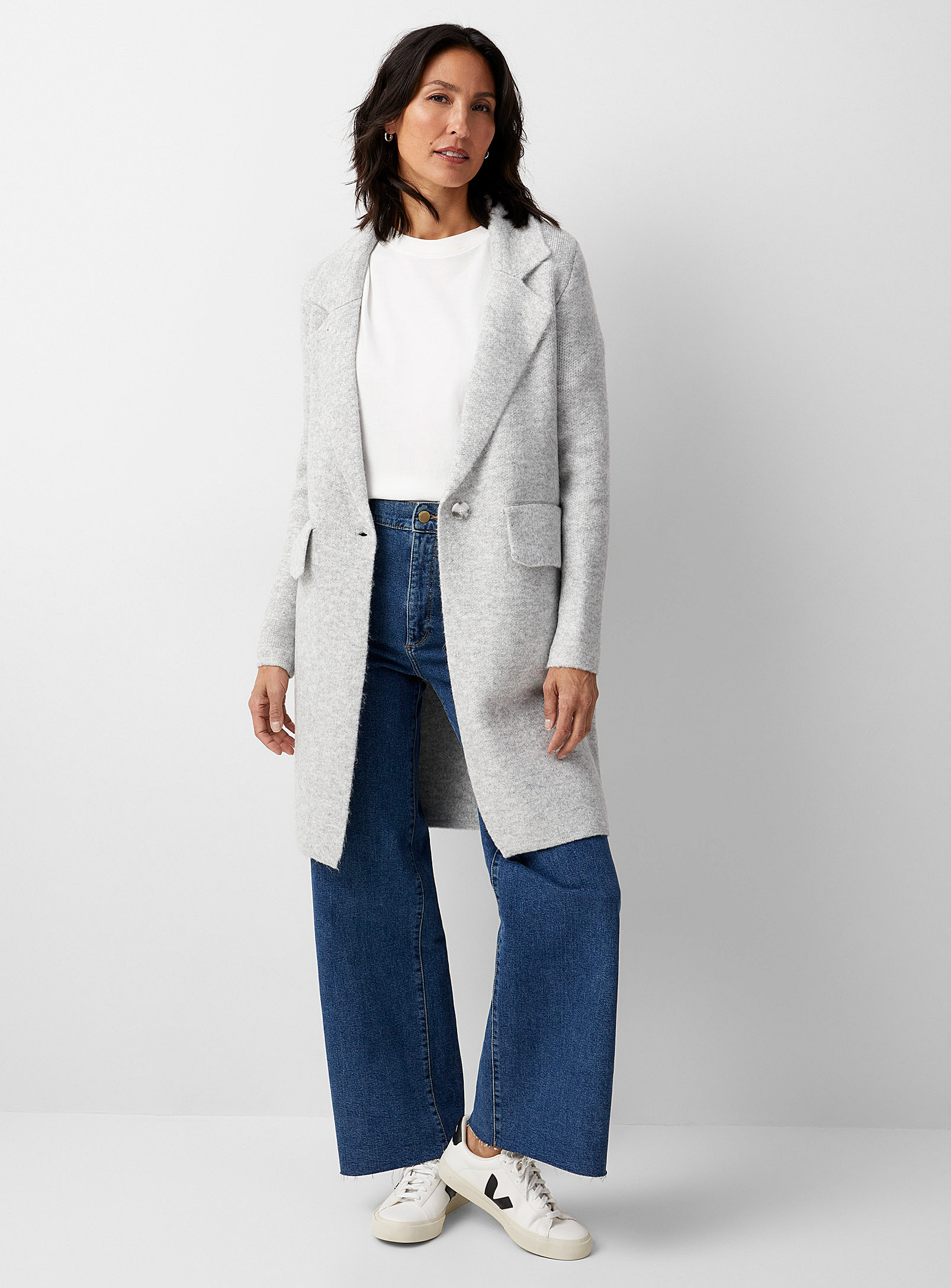 Lyla + Luxe - Flap pockets coat-style cardigan (Women, Grey, X-SMALL) | Simons