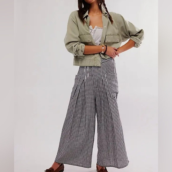 Free People East Side Trouser Wide Leg Gingham Pleated $128 S | Poshmark