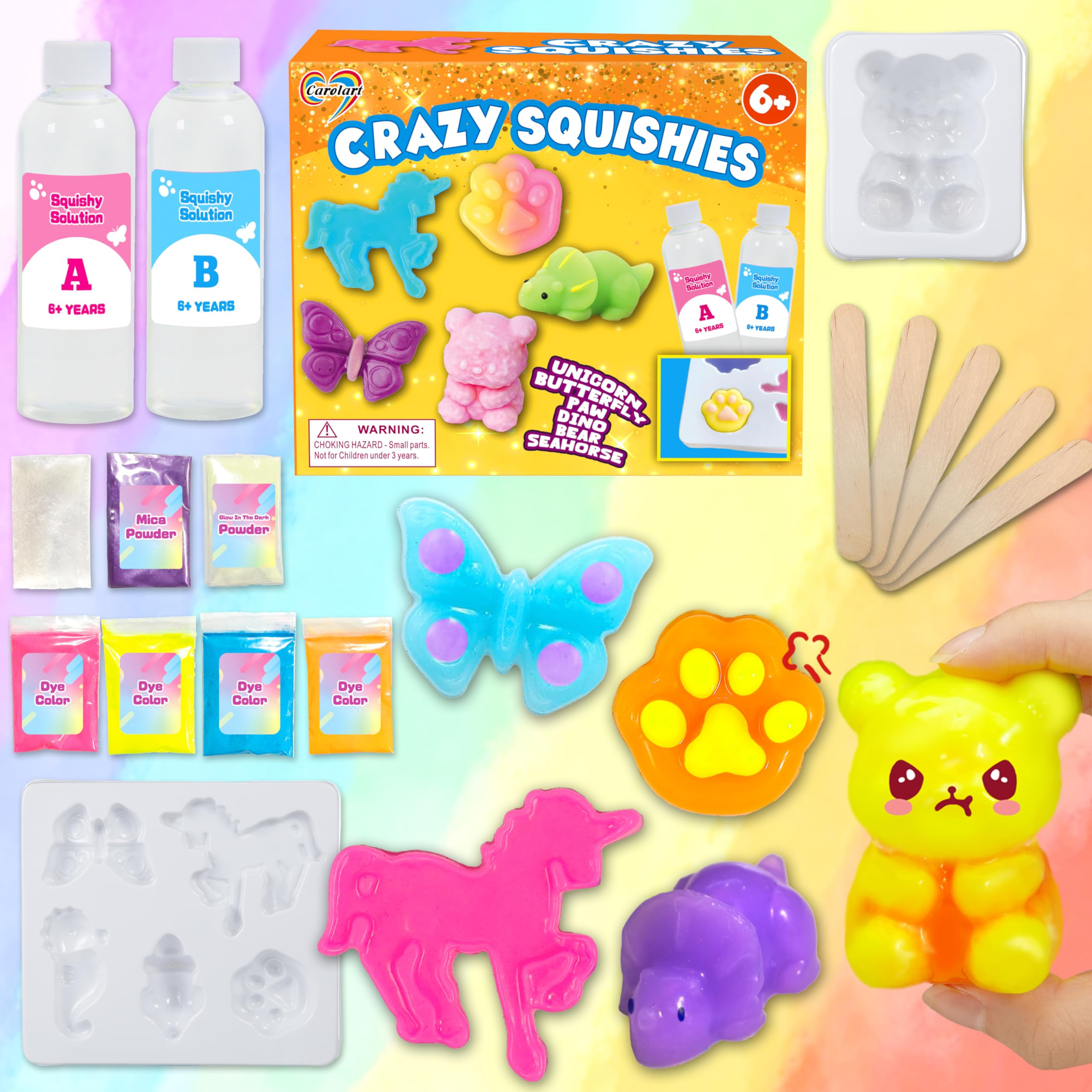 Carolart Make Your Own Squishies Animal Toys，6 Rubber Characters Making kit，Glow-in-the-Dark ... | Amazon (US)