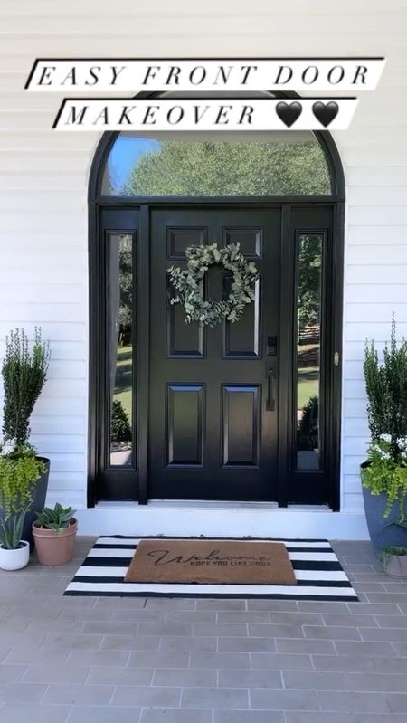 Easy front door makeover! I used Sherwin Williams Emerald urethane (color Tricorn Black) only available through them. Also linked the best rollers for a smooth finish. Love the mix of textures and real and fake plants. Porch makeover, welcome mats, porch plants, diy, diy inspo

#LTKfindsunder50 #LTKSeasonal #LTKhome