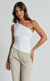 Maria Top - One Shoulder Asymmetrical Top in White | Showpo (US, UK & Europe)