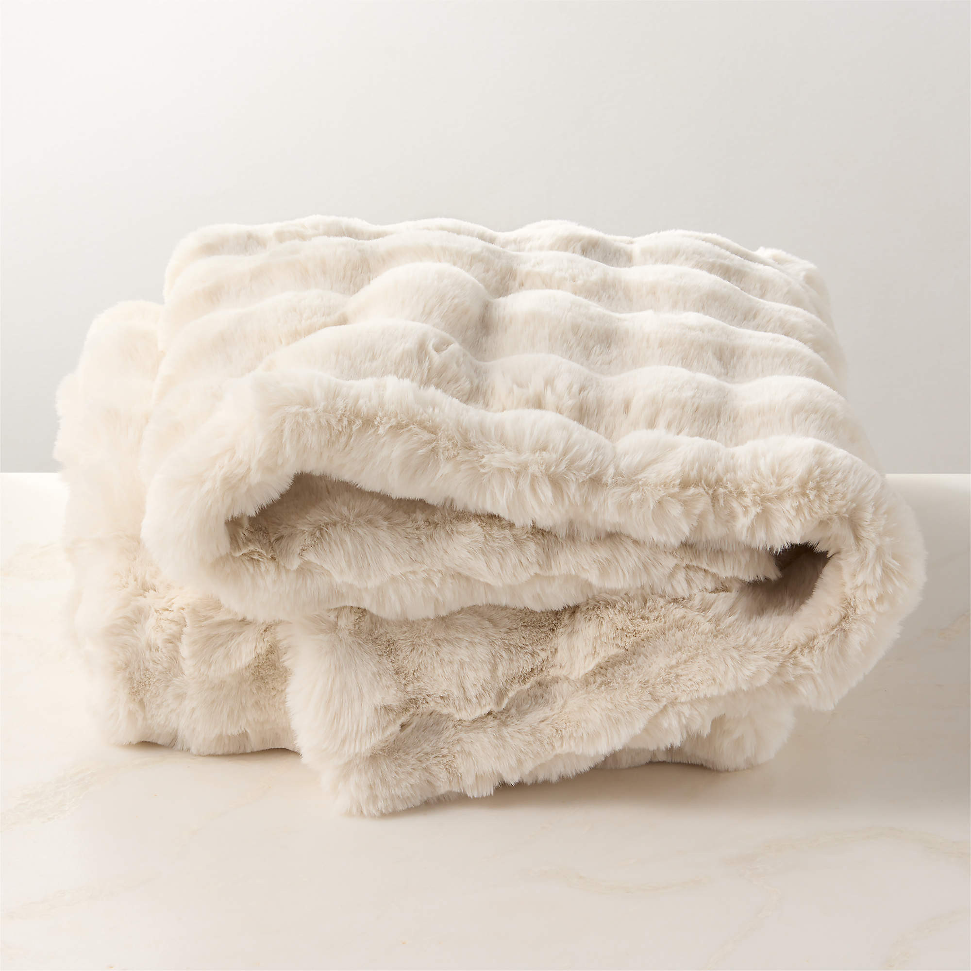 Farleigh Warm White Faux Fur Throw Blanket 50"x70" + Reviews | CB2 | CB2