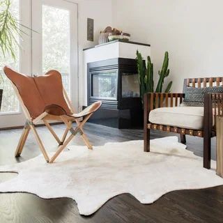 Alexander Home Faux Cowhide Area Rug - 5' x 6'6" - Ivory | Bed Bath & Beyond