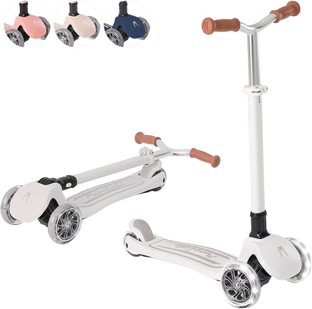 MomnLittle Kick Scooter for Kids Ages 3-10 (Beige/Pink/Navy/White) 3 Wheeled with LED Light-Up Wh... | Amazon (US)