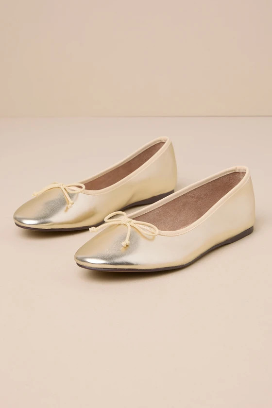 Audrey Gold Metallic Bow Ballet Flats | Lulus