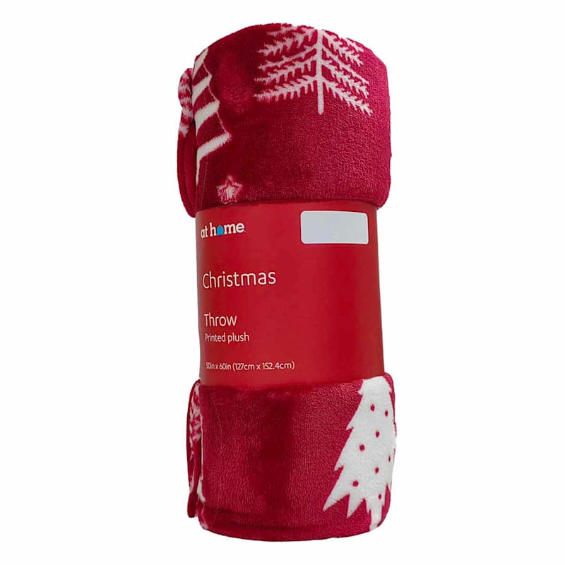 Red Merry Trees Plush Throw Blanket, 50x60 | At Home