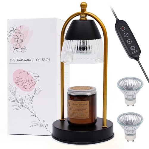 Candle Warmer Lamp - Electric Candle Warmer Light for Bedroom，Candle Warmer Lamp with Timer, Home Decor Beside Lamp for Women,Candle Wax Warmer for Scented Wax with 2 Bulbs (Black) | Amazon (US)