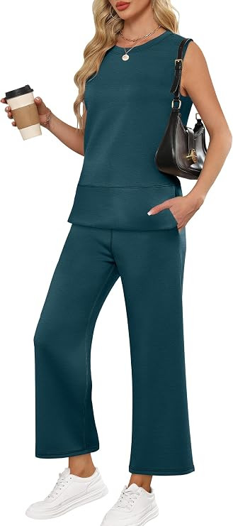 ANRABESS 2 Piece Sets for Women Summer Outfits Travel Airport Vacation Clothing Tank Top Wide Leg... | Amazon (US)