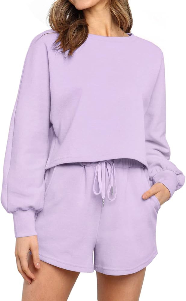 Women's Summer Two Piece Pajamas Set Casual Short Sleeve Crop Top and Shorts Sleepwear Sweatsuit ... | Amazon (US)