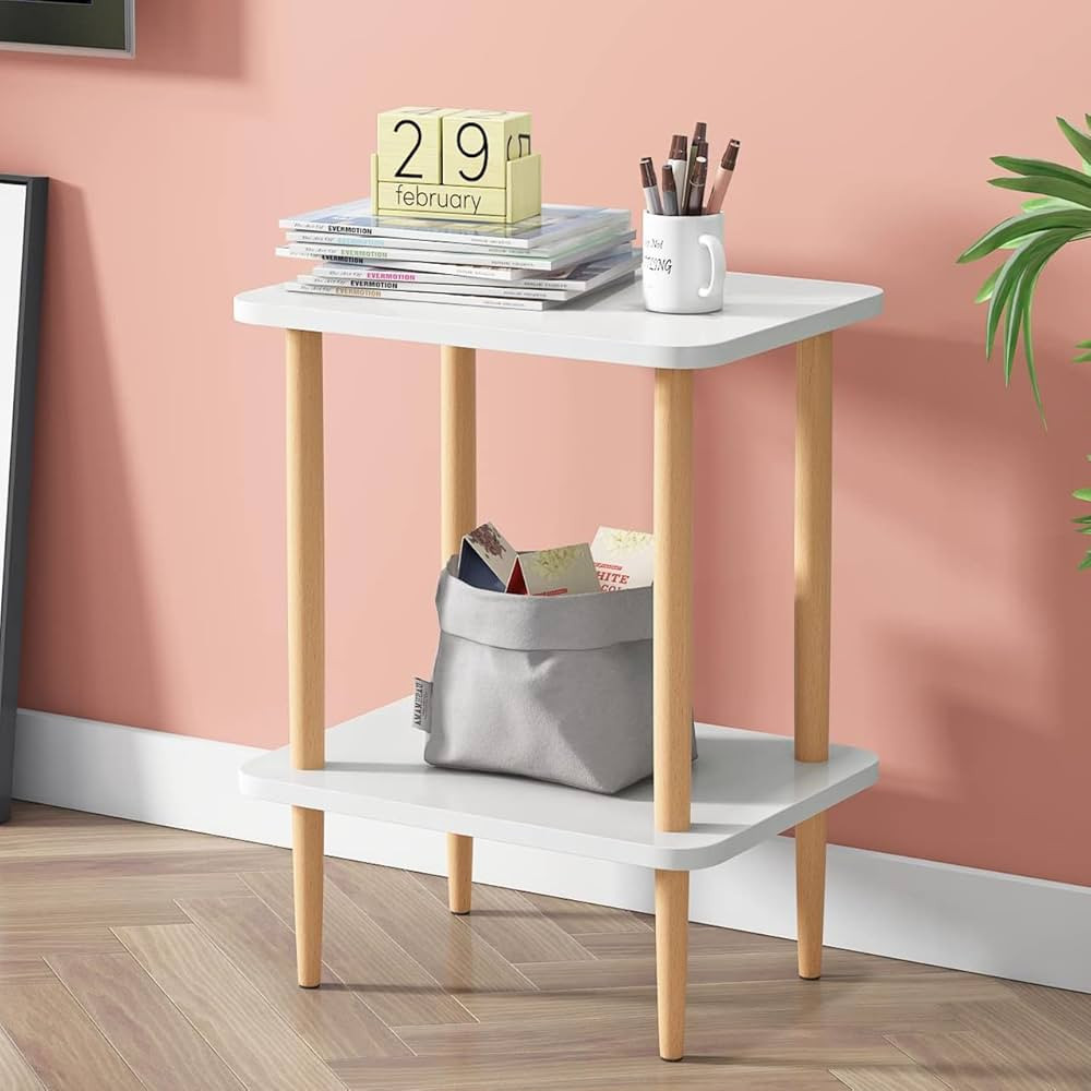 2-Tier Side Table Tall End Table with Storage Rack Wooden Nightstand Bedside Table for Living Roo... | Amazon (US)