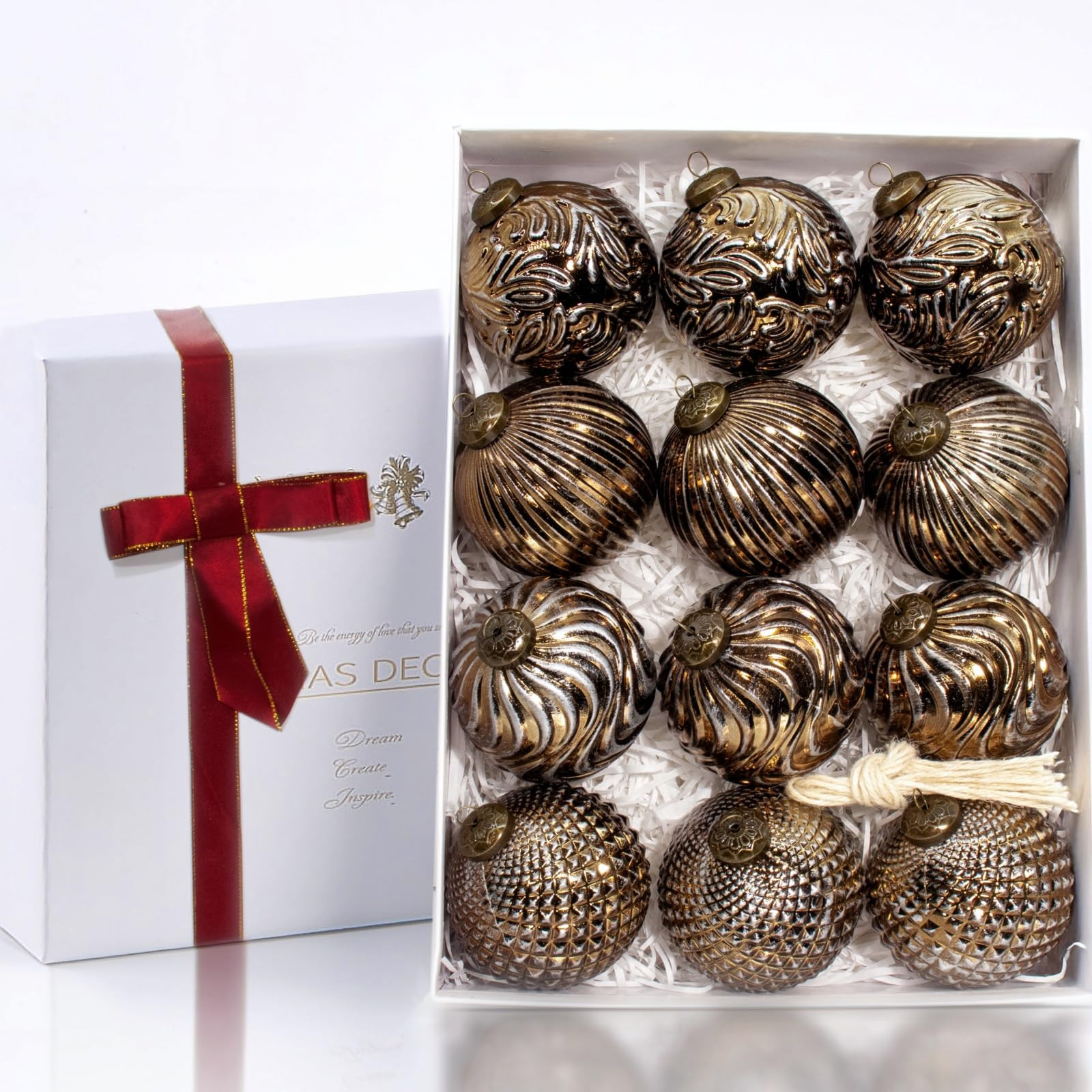 12PCS Bronze Christmas Ball Ornaments, Rustic Copper-Colored Christmas Tree Decorations, 3.15" Vi... | Amazon (US)