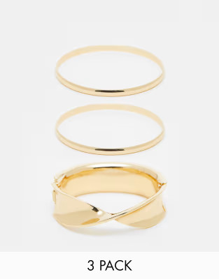ASOS DESIGN pack of 3 bangles with mixed size in gold tone | ASOS | ASOS (Global)