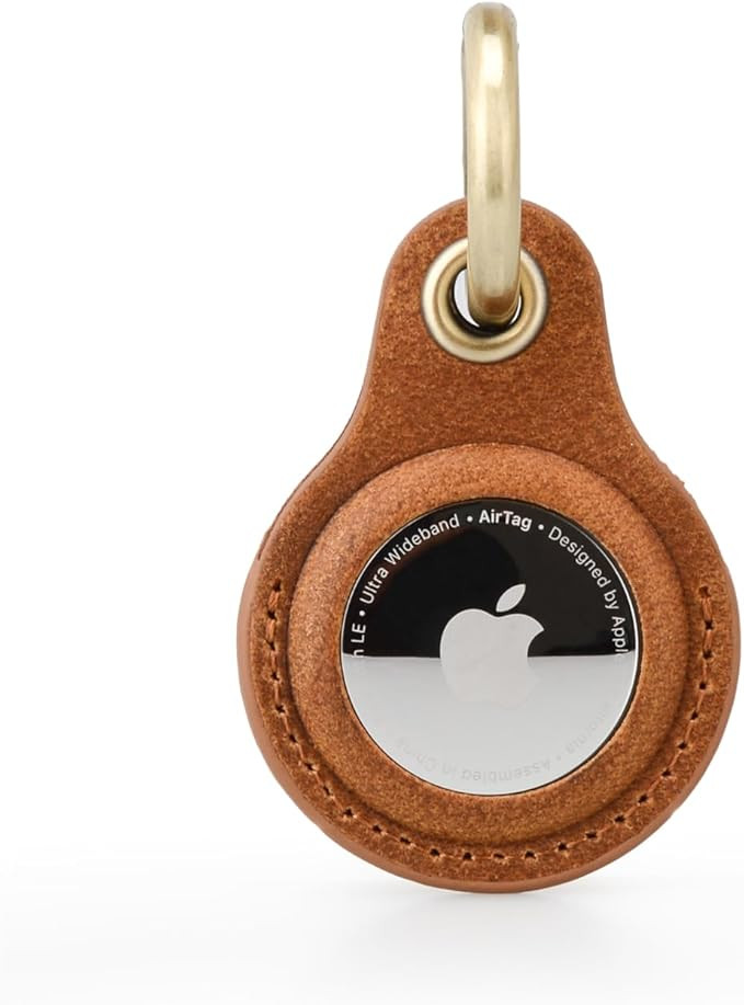 Airtag Keyring Genuine Leather with Brass Key Tags. Apple Airtag Holder Luggage GPS Tracker Dog A... | Amazon (US)