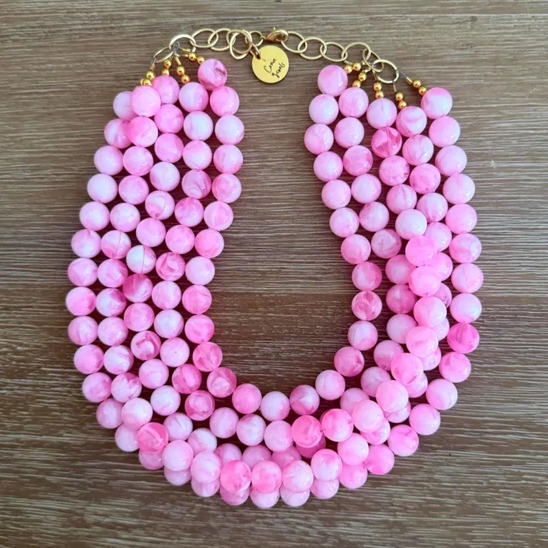 PEONY PINK NECKLACE Statement Necklace Bridesmaid Jewelry Necklace Wedding Jewelry Statement Neck... | Etsy (US)