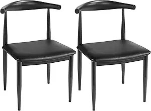 Yaheetech 2pcs Dining Chairs Mid Century Armless with Backrest Fabric Leather Seat Metal Legs for... | Amazon (US)