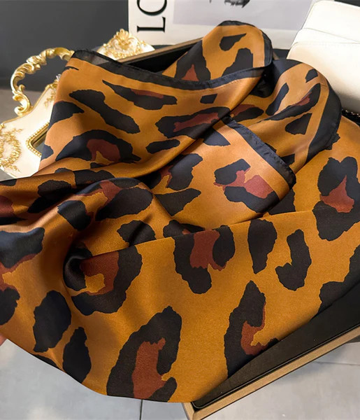 Leopard Print Satin Hair Scarf | UniqueVintage