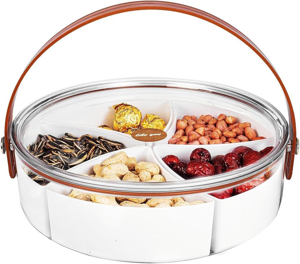 Dingerjar Divided Serving Tray with Lid and Handle - Portable Snack Platters for Parties, Enterta... | Amazon (US)