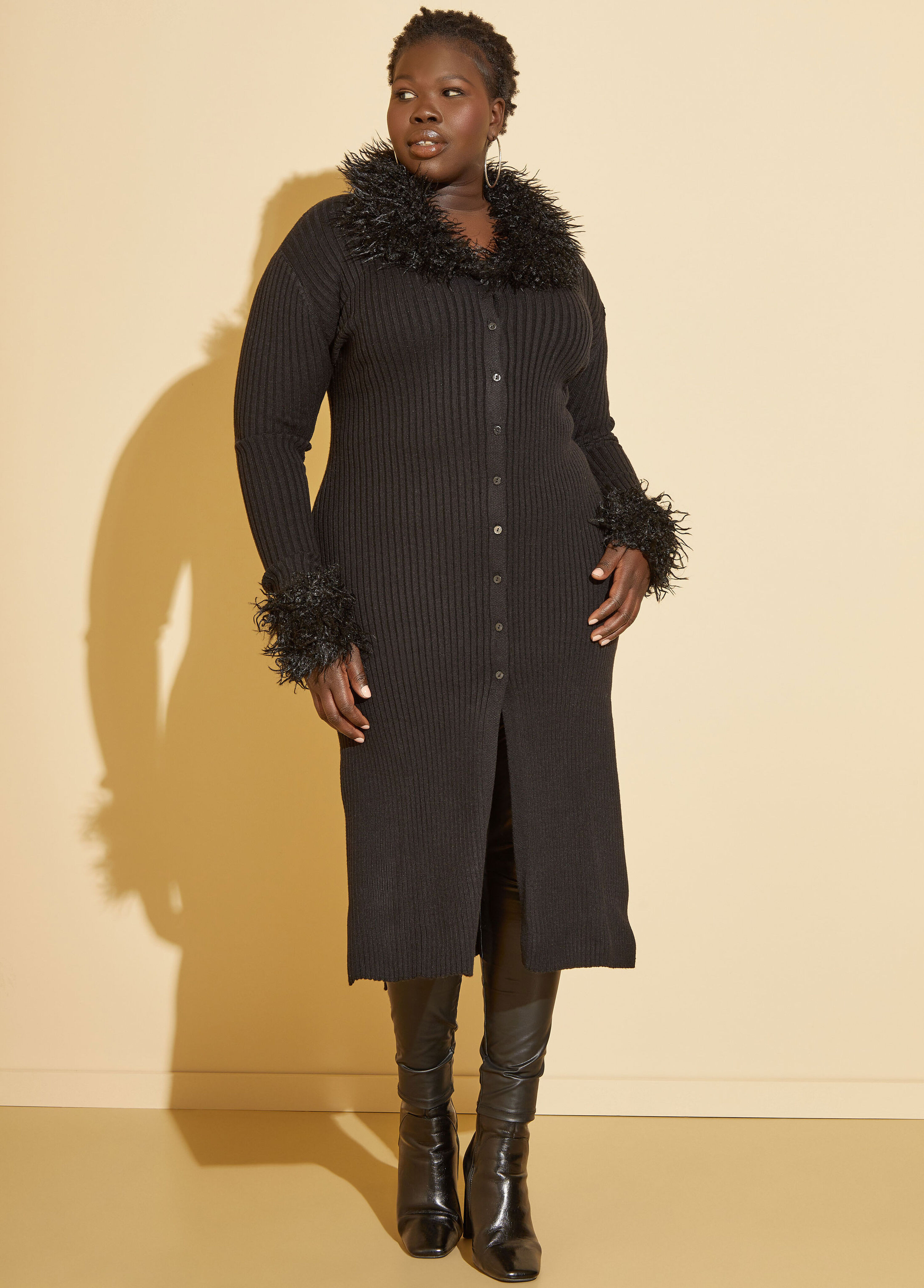 Faux Fur Trimmed Duster | Ashley Stewart