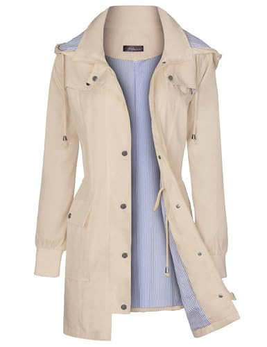 Bloggerlove Womens Rain Jacket Lightweight Raincoats Waterproof with Hood Outdoor Long Rain Coat Hiking Jackets Khaki S | Amazon (US)
