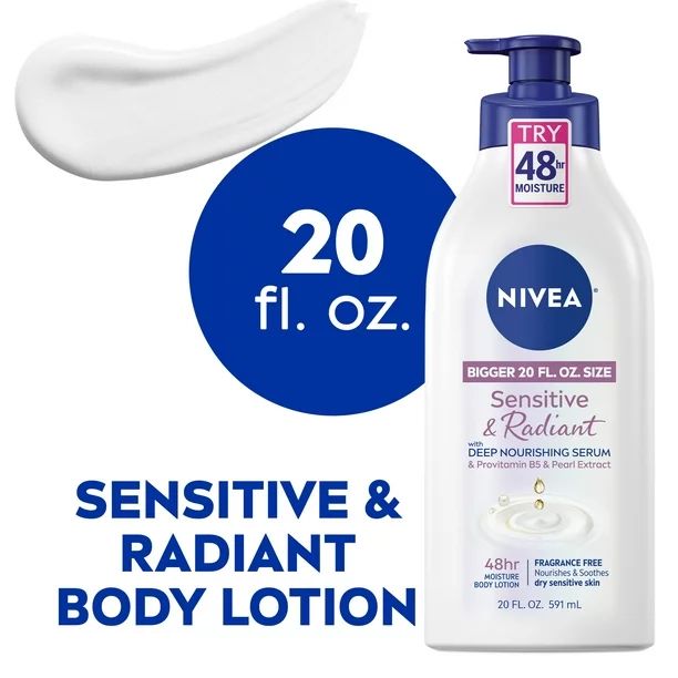 NIVEA Sensitive and Radiant Body Lotion for Dry Skin, Unscented Body Lotion, 20 Fl Oz Pump Bottle | Walmart (US)