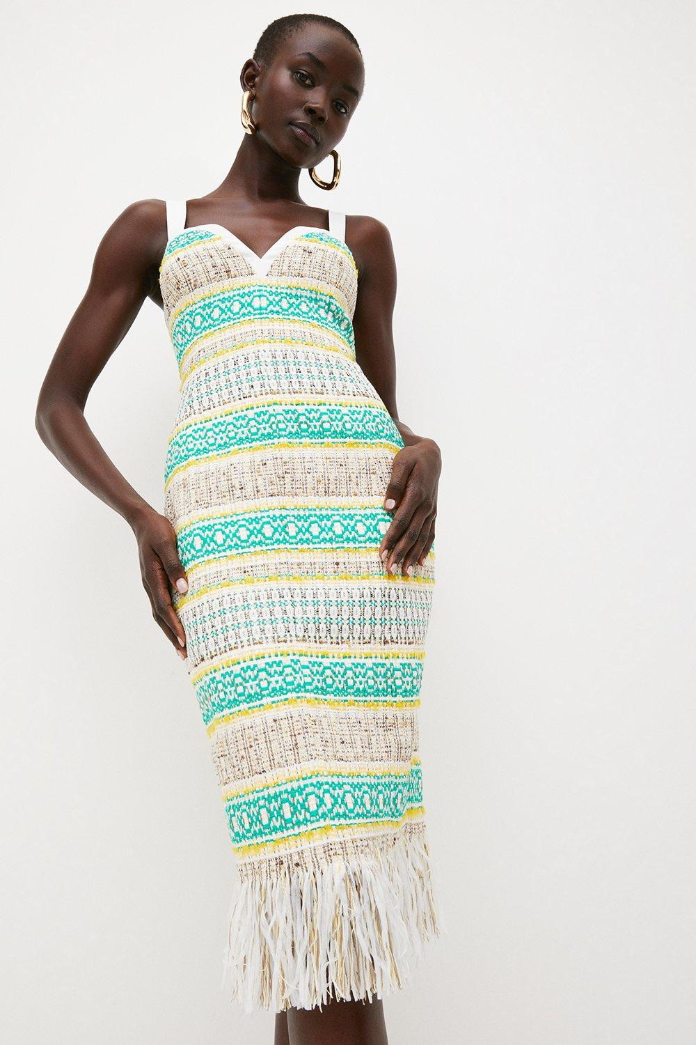 Signature Italian Fringed Tweed Cami Dress | Karen Millen UK & IE