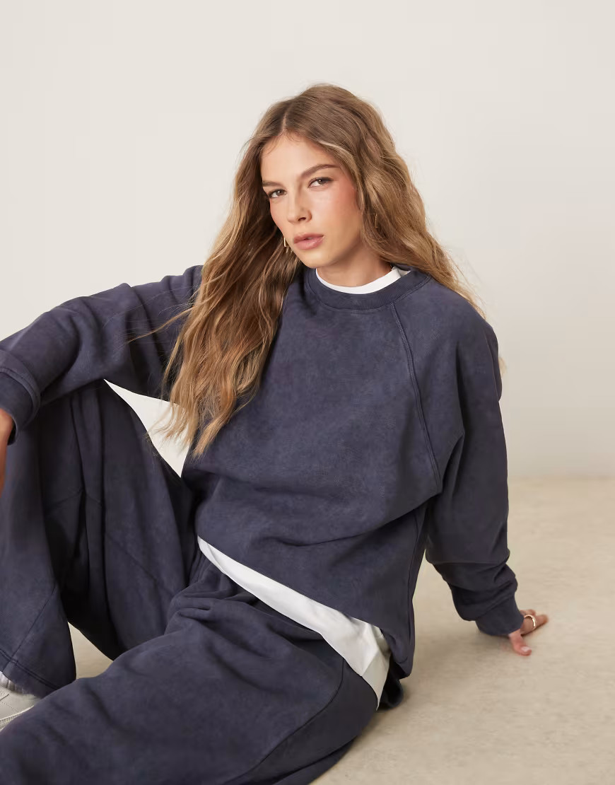 ASOS DESIGN oversized sweatshirt in washed navy - part of a set-Gray | ASOS (Global)