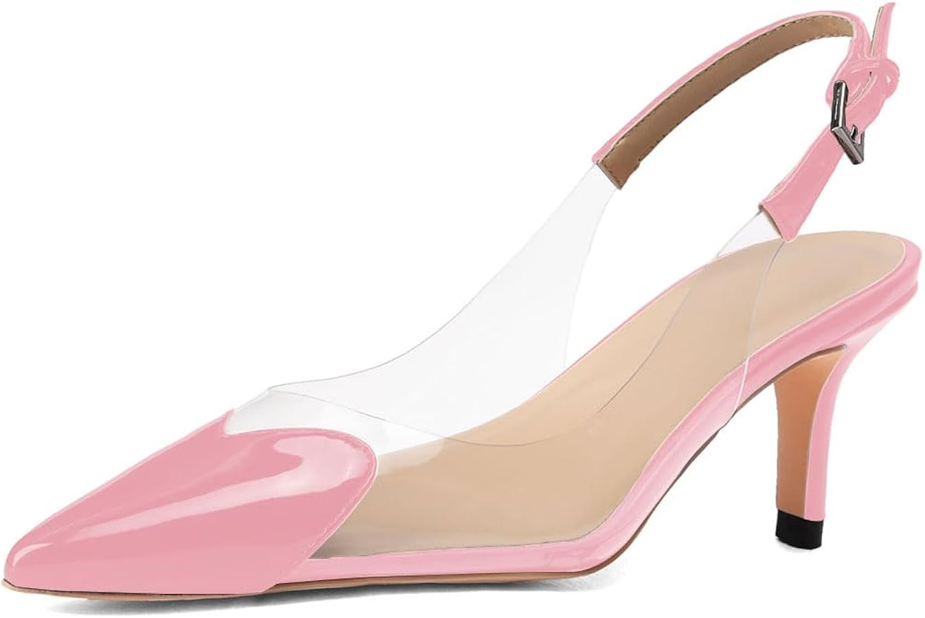 Women's Fashion Pointed Toe Heart Pumps Elegant 6 CM/2.4 Inch Heel Splicing Slingback Kitten Heel... | Amazon (US)