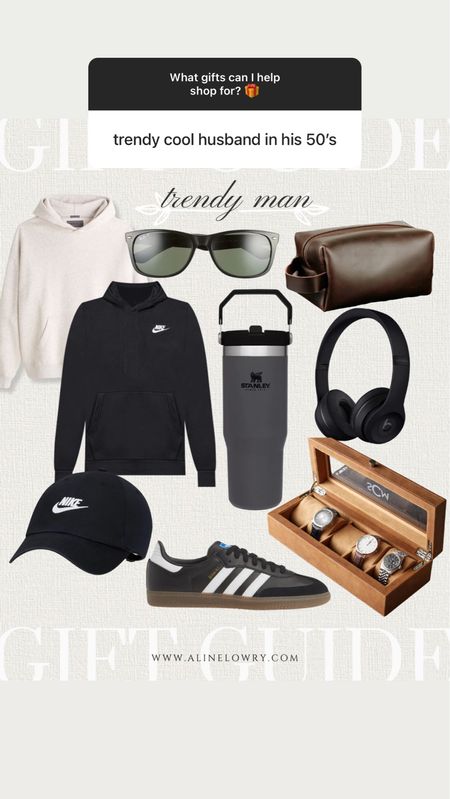 Gift Guide for the Trendy man in your life. Hoodies, baseball caps, sneakers, water bottles, sunglasses, headphones (on sale with 50% off), and watch organizer. Gifts for him. 

#LTKGiftGuide #LTKmens