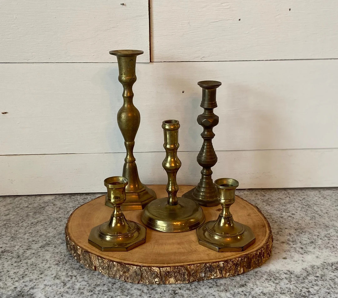 Vintage Brass Candlesticks Lot of 5 Brass Candlestick Holders - Etsy | Etsy (US)