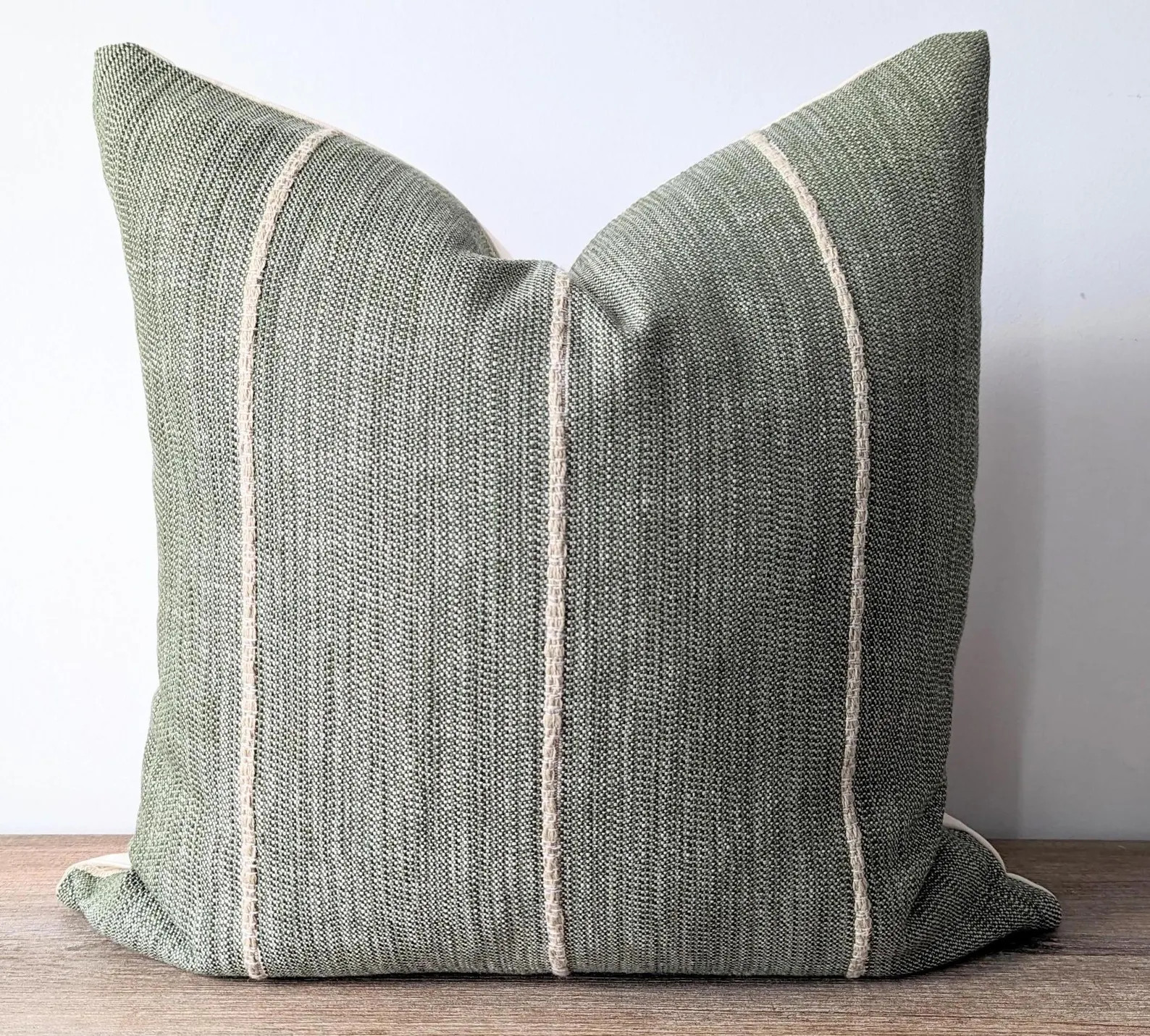 Designer Forest Green Striped Pillow Cover , Green Beige Basketwave Woven Pillow, Casual Pillow, ... | Etsy (US)