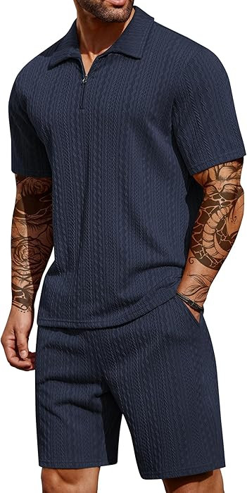 COOFANDY Men's 2 Pieces Outfits Casual Quarter Zip Polo Shirt and Shorts Set Athletic Jogging Sum... | Amazon (US)