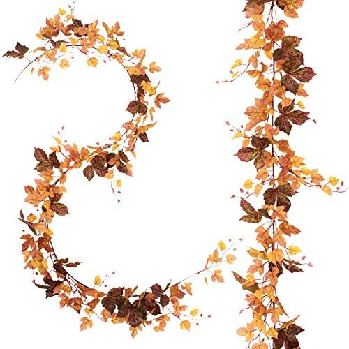 Sunm Boutique 2 Pcs 6.5Ft Artificial Fall Foliage, Fall Maple Leaf Garland, Autumn Garland Thanks... | Amazon (US)