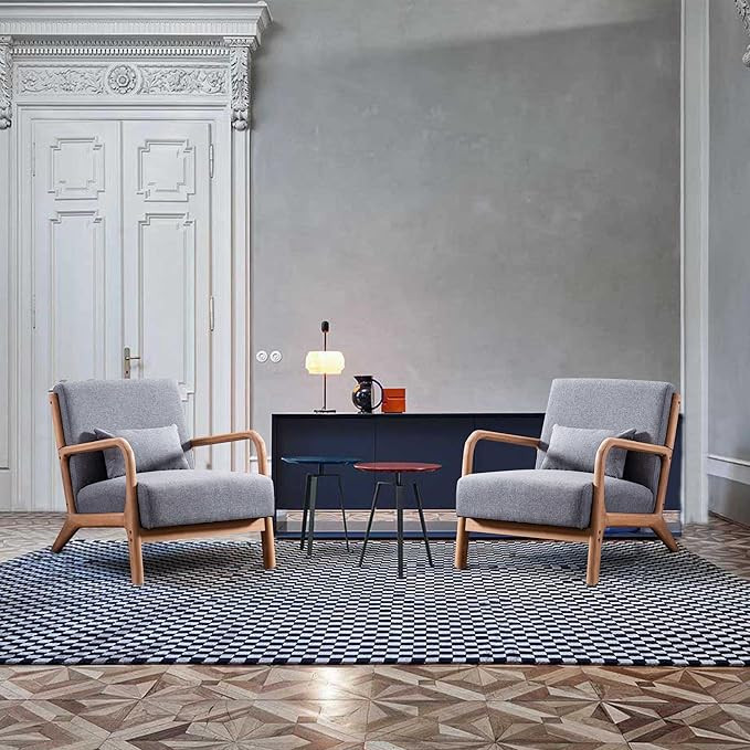 ANJHOME Mid Century Modern Accent Chairs Set of 2, Single Fabric Lounge Reading Armchair with Sol... | Amazon (US)