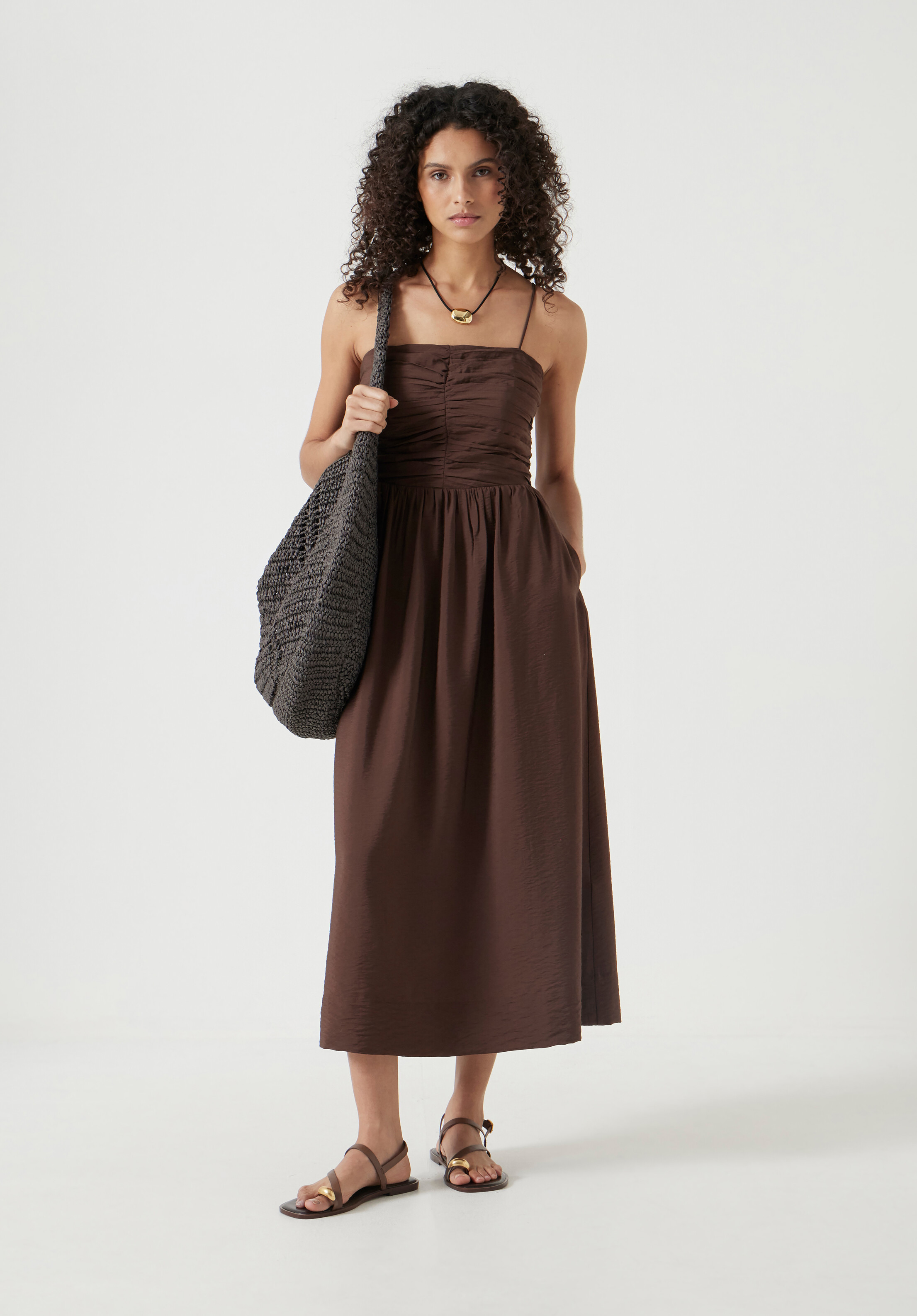 Air Flow Strappy Gathered Midi Dress | Hush UK