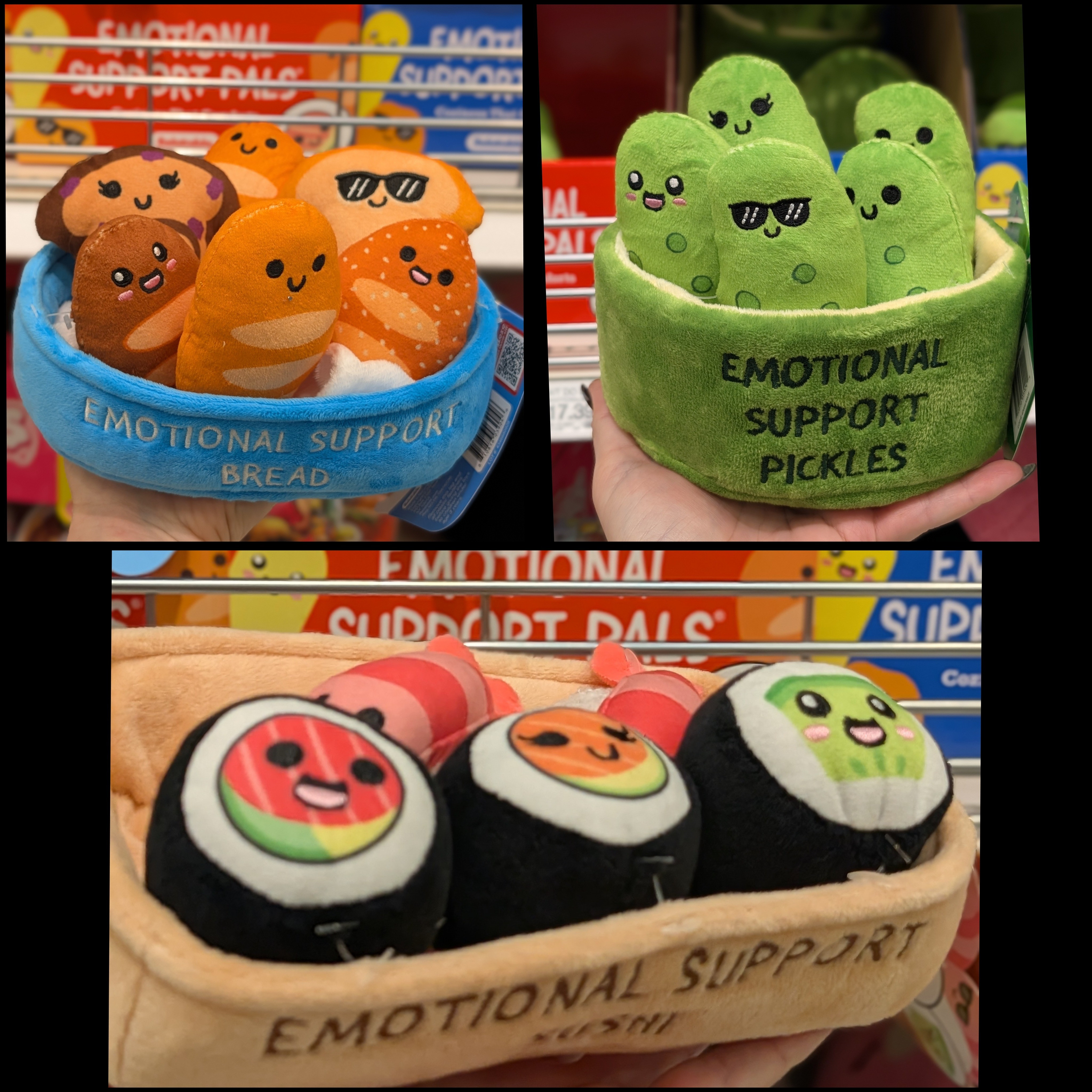 Emotional Support plushies!🍣🥒🍞 

